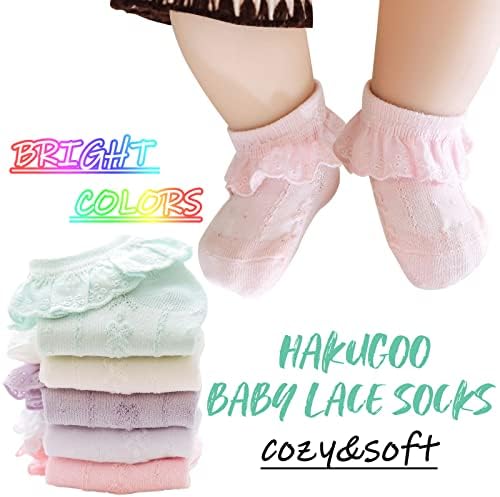 Hakugoo Baby Girl Lace Socks Socks Ruffle Ruffle 2/3/5/6 Pares Princess Dress Socks Recém -nascido