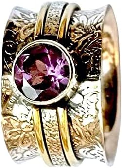 Conjunto de anel de prata Bohemian Jewelry Ring Ring Meditation Presente de ametista toca o anel de