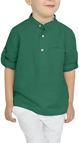 Arshiner Boys Cotton Cotton Henley Shirt Button Down camisa de manga comprida camiseta de praia camiseta
