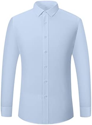Camisas de vestido de ajuste esbelto para homens, sem rugas de manga comprida botão casual para baixo camisa moda