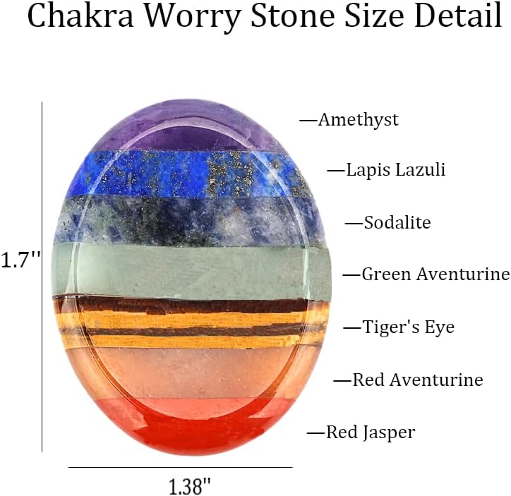 Pedra de preocupação com o polegar, 7 Chakra Crystal Preocupado Pedra para ansiedade, cristal e pedra de cura