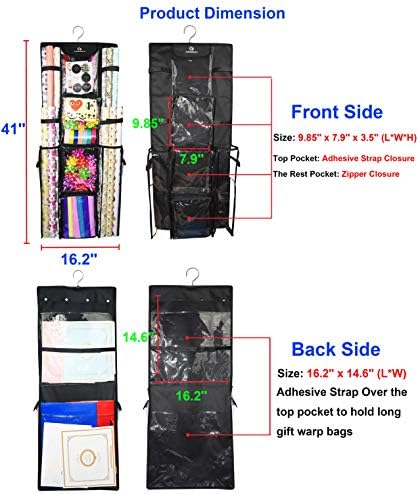 FreeGrace Double -Sidesed Hanging Gift Wrap Organizer | Grande bolsa de armazenamento de papel de embrulho de 16