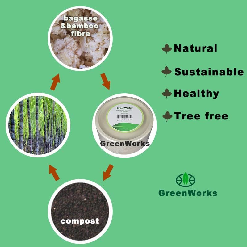 Greenworks 100 contagem 6 “Placas de sobremesas compostáveis, bagaço biodegradável e placas de papel de fibra
