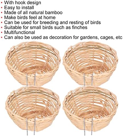 4 PCs Ninho de pássaro Ninho artesanal Casa de pássaros resistente e natural Bamboo Bird Nest abrete a gaiola