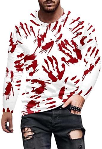 XXBR Halloween Tops para masculino, Soldier Long Sleeve 3D Sketon Athletic Workout Scary Crewneck Festumes Sports