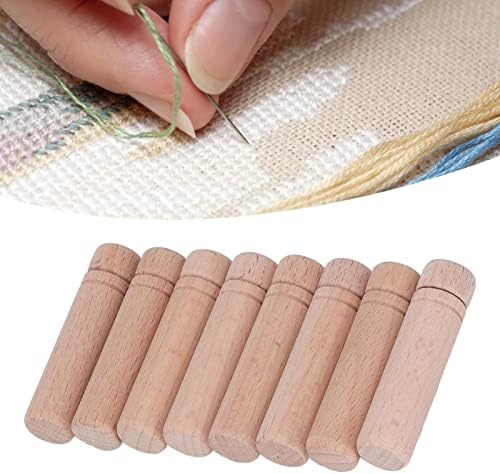HEEPDD 8PCS Caixa de agulha de madeira, suportes de agulha portátil de costura com 3 adesivos para costura de