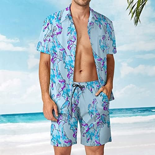 WeedKeyCat Wyoming Logo Men's Beach Roupfits 2 peças Button Hawaiian Down Camise