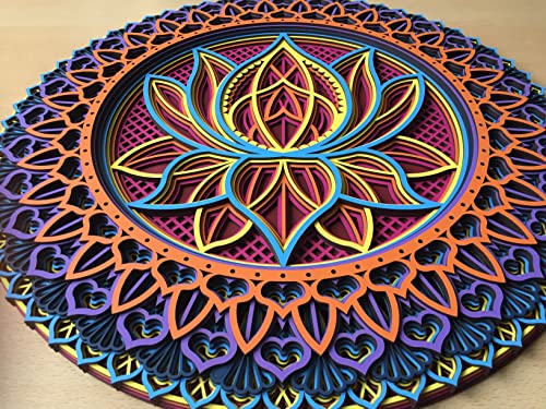 Lotus Flower Mandala, Mandala colorida, mandala multicamada, parede de madeira agradável, sala de meditação
