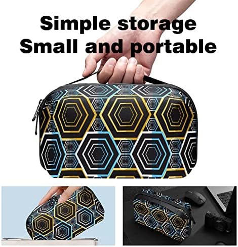 Organizador de eletrônicos, de cor geométrica de cor escura, rhombus hexagonal Small Travel Cable Organizer Bag,