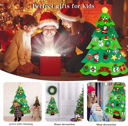 Aitsite Felt Christmas Tree Set Crafts for Toddler, 3,1 pés de nascentes de parede de árvore de Natal
