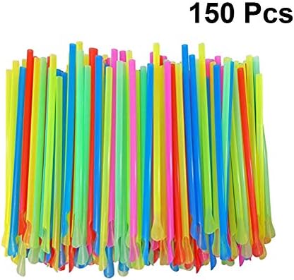 Canudos plásticos 150pcs colher descartáveis ​​fios duplos use palha de colher para batidas de batidas descartadas