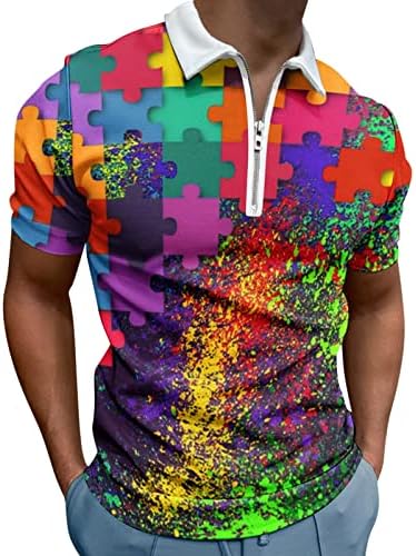 Camisas de trabalho para homens homens 3D Casual Blusa de verão de verão zíper da camisa de mangas curtas