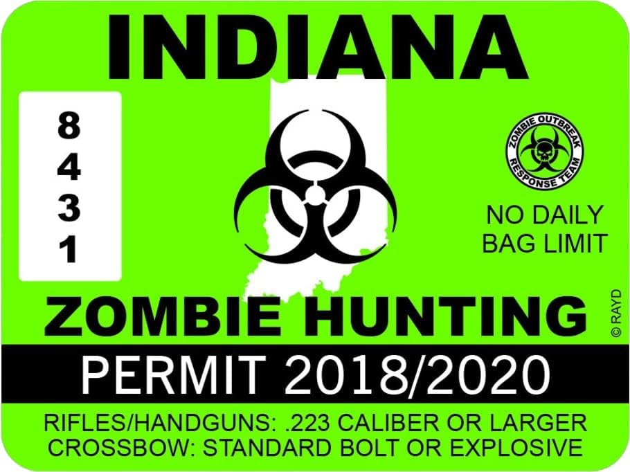 Indiana Zombie Hunting Permission Adesivo Automínio Adesivo Vinil Surto de Vinil Equipe - C172