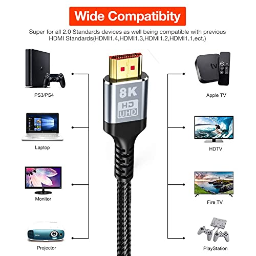 8k@60Hz 4K@120Hz HDMI 2.1 Cabo de 6 pés D-O-L-B-Y Vision 48 Gbps D-O-L-B-B-Y Atmos-HDCP 2.2/2.3 para PS5 PS4 Xbox