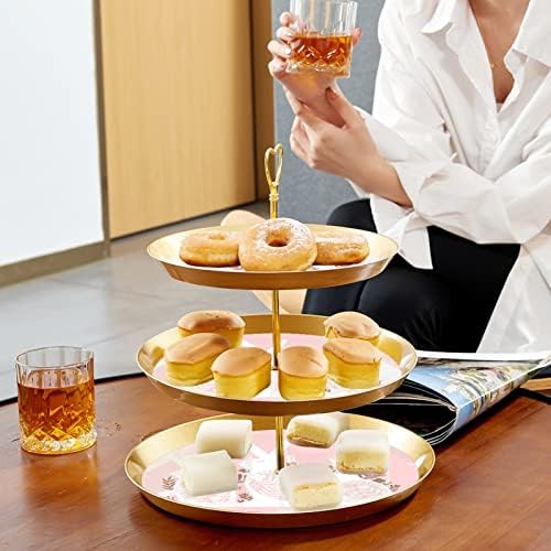Bandeja de bolo redondo de três camadas com coelhos de Páscoa Golden Elegante Cupcake Decorativo Stand
