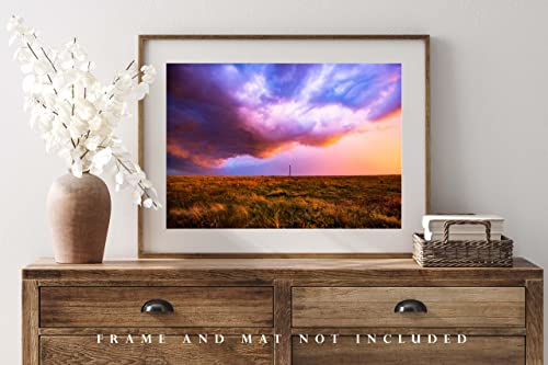 Fotografia country Impressão Impressão de nuvens de tempestade coloridas sobre o moinho de vento ao pôr do sol