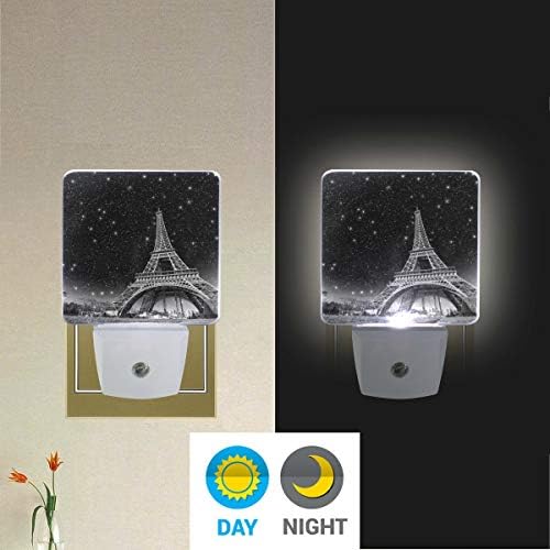 Alaza 2 pacote de pacote LED Night Light, maravilhosa vista noturna da Torre Eiffel em Paris Auto Sensor