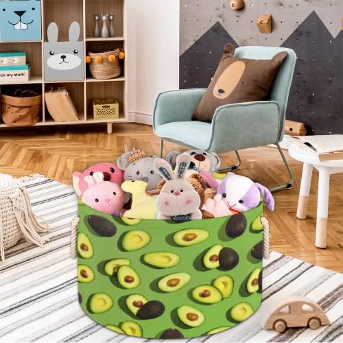 Abacate de frutas engraçado cestas redondas grandes para cestas de lavanderia de armazenamento com alças