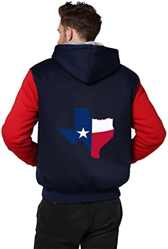 Mapa da bandeira do Texas Men's Men's Men Warm grossa grossa com capuz com capuz casaco com bolso com