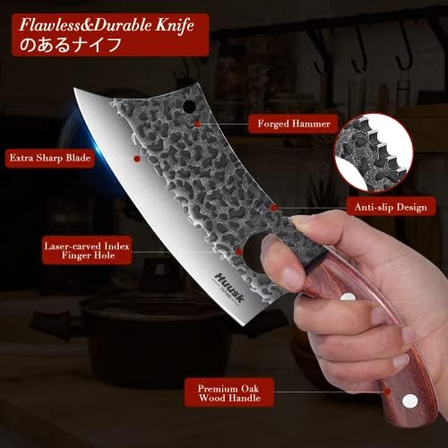 Cleaver de carne de Huusk, pacote de cutelo de carne preta com faca de cozinha ao ar livre com faca de faca