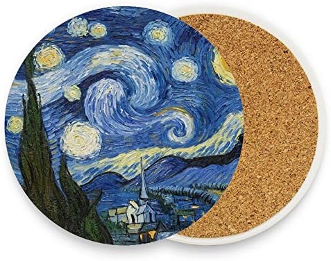 Starry Night Van Gogh Pintura a óleo montanha-russas para bebidas 4 peças, montanha-russa reutilizável