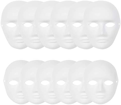 Pacote de 12 máscaras face completas de papel máscara máscara de arte máscara artesanal branca