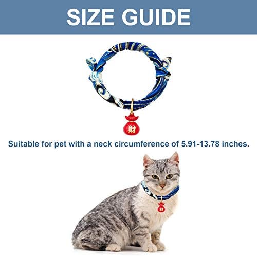 Colar de gato hacraho com sino, 1 pacote de ondas de estilo japonês azul colar de gato de estimação de gato de