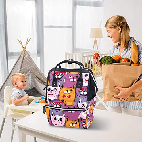 Colorido gatos fofos fraldas bolsas de bolsa de mochila mamãe saco de enfermagem para cuidados com o bebê