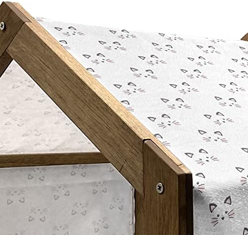 Ambesonne Kitten Wooden Dog House, esboço de um rosto corado de gato apresenta bigodes de gatos desenhados