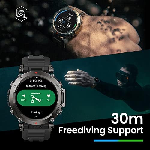 Amazfit T-Rex Ultra Smart Watch for Men, 20 dias de bateria, 30m Freteriving, GPS de banda dupla e