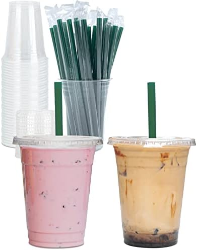 AATRIET 16 OZ Clare copos de plástico com tampas e canudos, xícaras de festa descartáveis ​​para tomar um