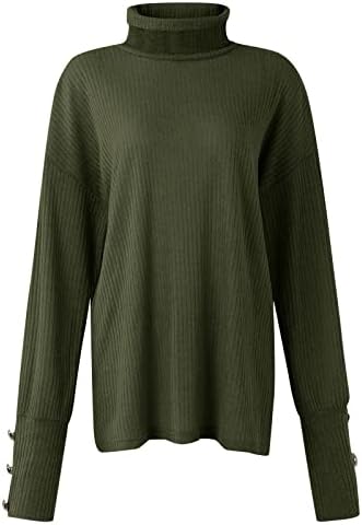 Suéteres de algodão feminino Top Pullover solto botão para cima de manga longa Camisa de fundo de