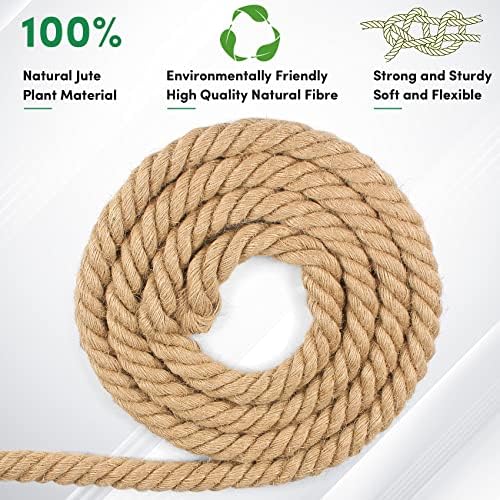 Corda de manila 1,25in x 100 pés, corda de juta torcida 1,25 polegada corda de cânhamo natural para