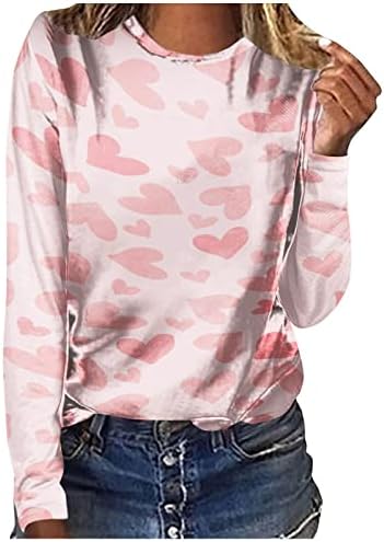 Camiseta de manga comprida feminino camisetas do dia dos namorados Blusa da moda de moda de coração