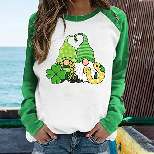 Camisas irlandesas para mulheres de manga longa St Patricks Day Shamrock Tops Block Color Block Tee