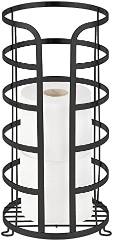 Mdesign Decorative Metal Free Hotolet Papel Stand com armazenamento para 3 rolos de papel higiênico - para banheiro/pó - segura mega rolos - preto