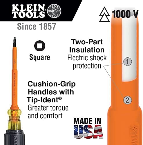 Klein Tools 661-7-Ins Chave de fenda isolada, ponta quadrada nº 1 com haste de 7 polegadas