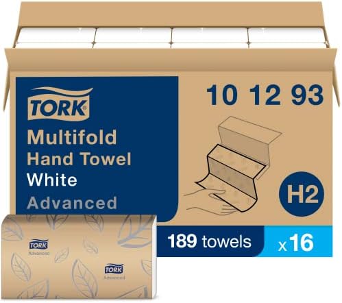 Tork Xpress Multifold Multifold Hand Toalha branca com estampa de folha cinza, absorvente, 189 toalhas por