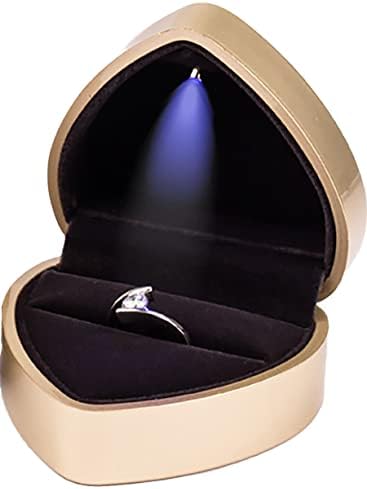 Caixa de anel em forma de coração de kakkoii com jóias de veludo de veludo LED Caixa de presente