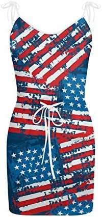 4 de julho Vestido para mulheres Vestido de bandeira americana de verão com bolsos de cintura elástica de cintura