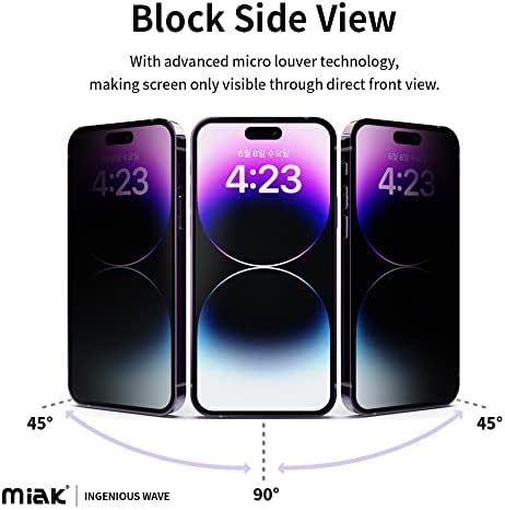 Miak Privacidade Protetor de tela de vidro temperado Compatível para iPhone 14 Promax, 2 pacote