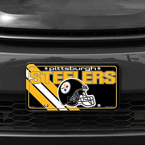 RICO INDUSTRIES NFL PITTSBURGH STEELERIDADE TAG AUTOMAL DE METAL LISTRADO 8.5 x 11 - Ótimo para caminhão/carro/SUV