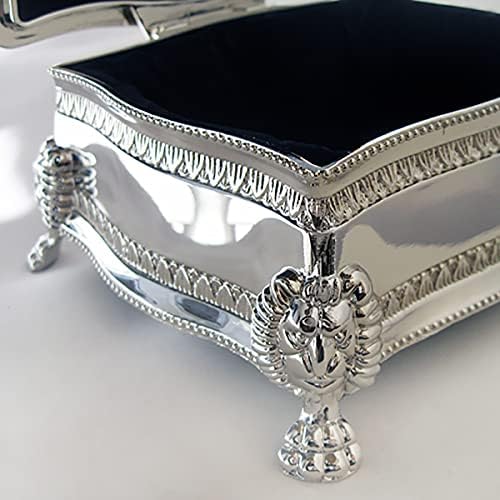 Caixa de jóias vitorianas quadradas banhadas de prata