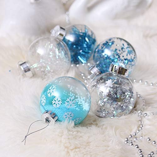 Valery Madelyn 16ct 80mm Winter deseja ornamentos de bola de Natal de prata e azul de Natal, enfeites de
