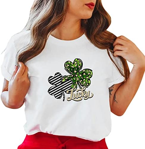 Saint Patricks Day Tops for Women Flag fofo o pescoço de tamanho grande camisa de emenda