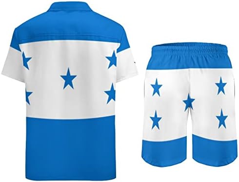 Bandeira de Baikutouan de Honduras Men's Duas peças Praia Manga curta Button Down Camisa e shorts