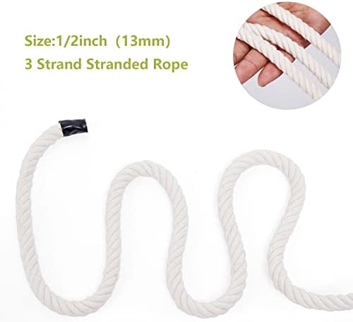Corda de algodão natural 1/2 polegada x 50 pés, corda de algodão torcida de 4 pés, corda branca grossa