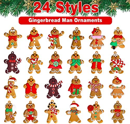 24pcs Gingerbread Man Ornamentos para decorações de árvores de Natal Mini Charms pendurados de gengibre ornamentos