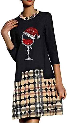 Vestido de túnica de manga longa de Ruziyoog para mulheres de Natal, vestido gráfico de vidro de vidro