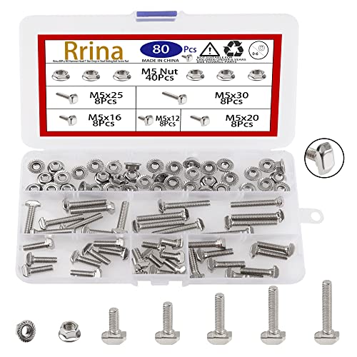 RRINA 80PCS Cabeça de martelo T-slot T-slot Drop-in Stud Stud Kit de sortimento parafuso parafuso parafuso,